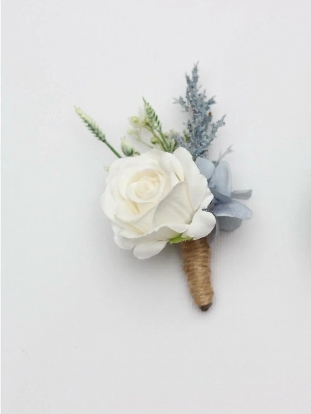 White Artificial Rose Boutonniere Set